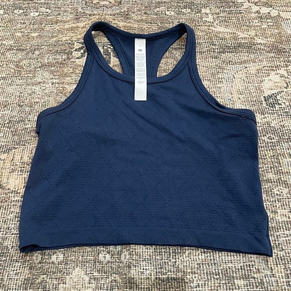 Lululemon Swiftly Tech Racerback Crop Tank Navy Blue Size 6 Seamless Athletic